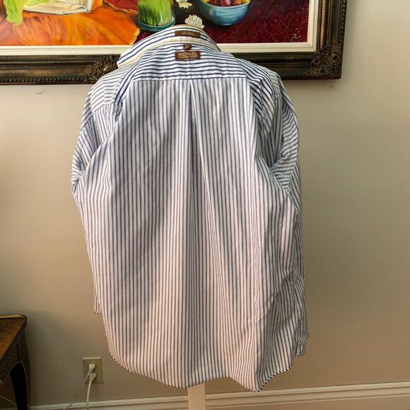 MICHAEL Michael Kors Men’s 16 1/2 Shirt Blue and White Stripes Button Down Long - Picture 6 of 9